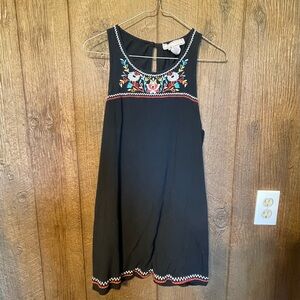 Flying Tomato Black Mini Dress with Colorful Embroidery